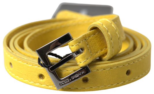 Yellow Lambskin Leather Metal Buckle Belt