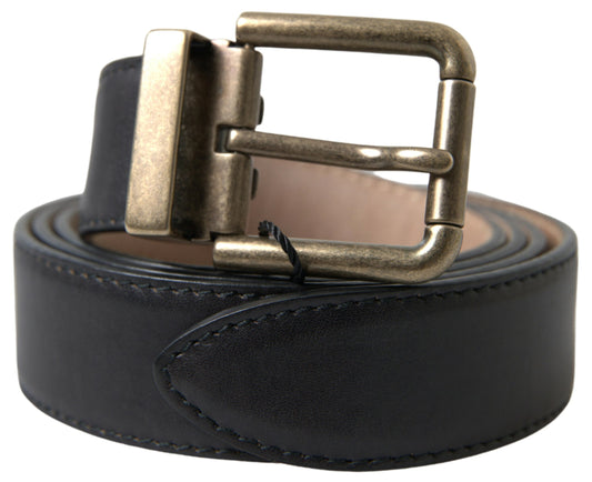 Black Leather Antique Metal Buckle Belt