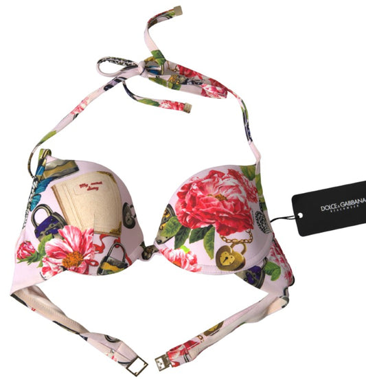 Pink Floral Halter Beachwear Swimwear Bikini Top