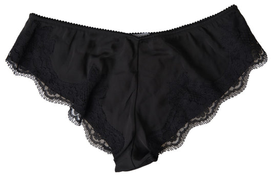 Black Satin Lace Stretch Panties Slip