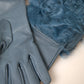 Elegant Blue Leather Gloves with Fur Trim