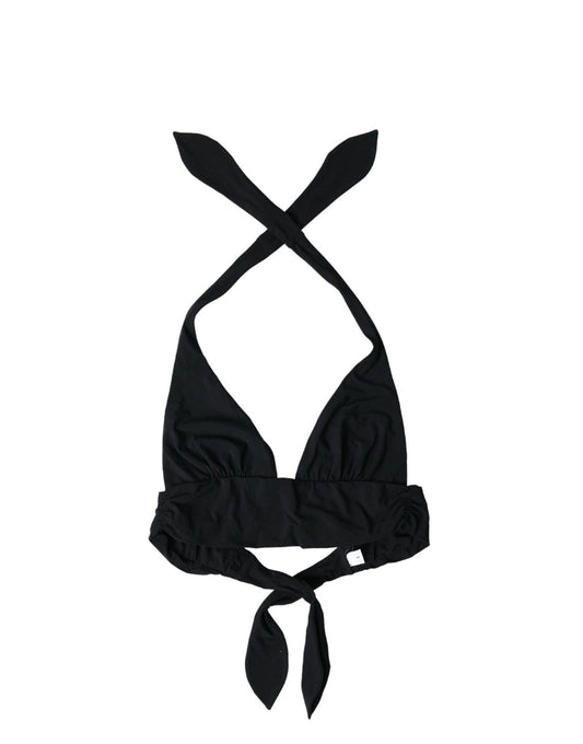 Black Nylon Stretch Swimwear Halter Top Bikini