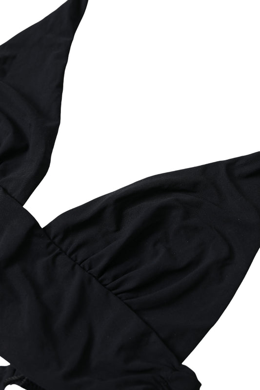 Black Nylon Stretch Swimwear Halter Top Bikini