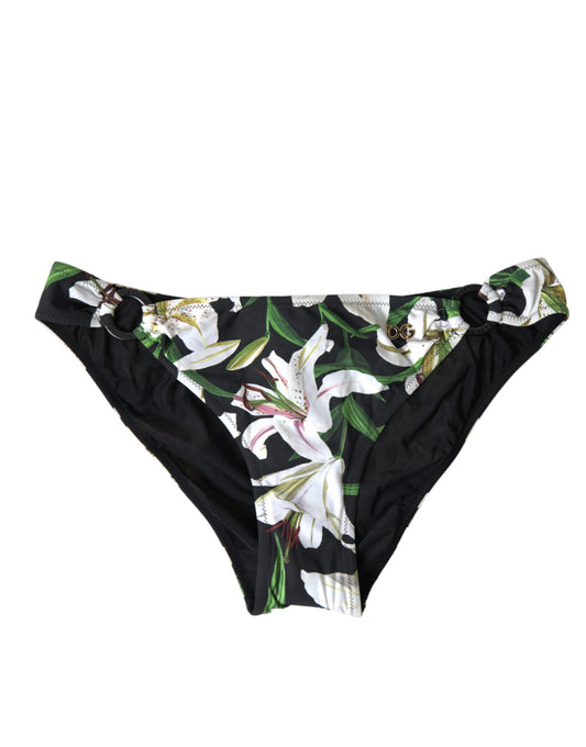 Black Lily Print Swimwear Bottom Beachwear Bikini