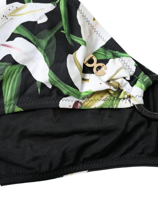 Black Lily Print Swimwear Bottom Beachwear Bikini