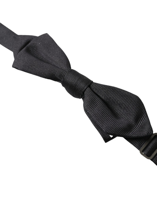 Black Solid Silk Adjustable Neck Papillon Bow Tie