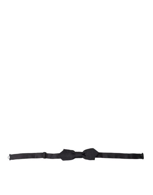 Black Solid Silk Adjustable Neck Papillon Bow Tie