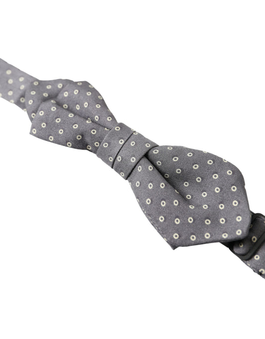 Gray Polka Dots Silk Adjustable Neck Papillon Bow Tie