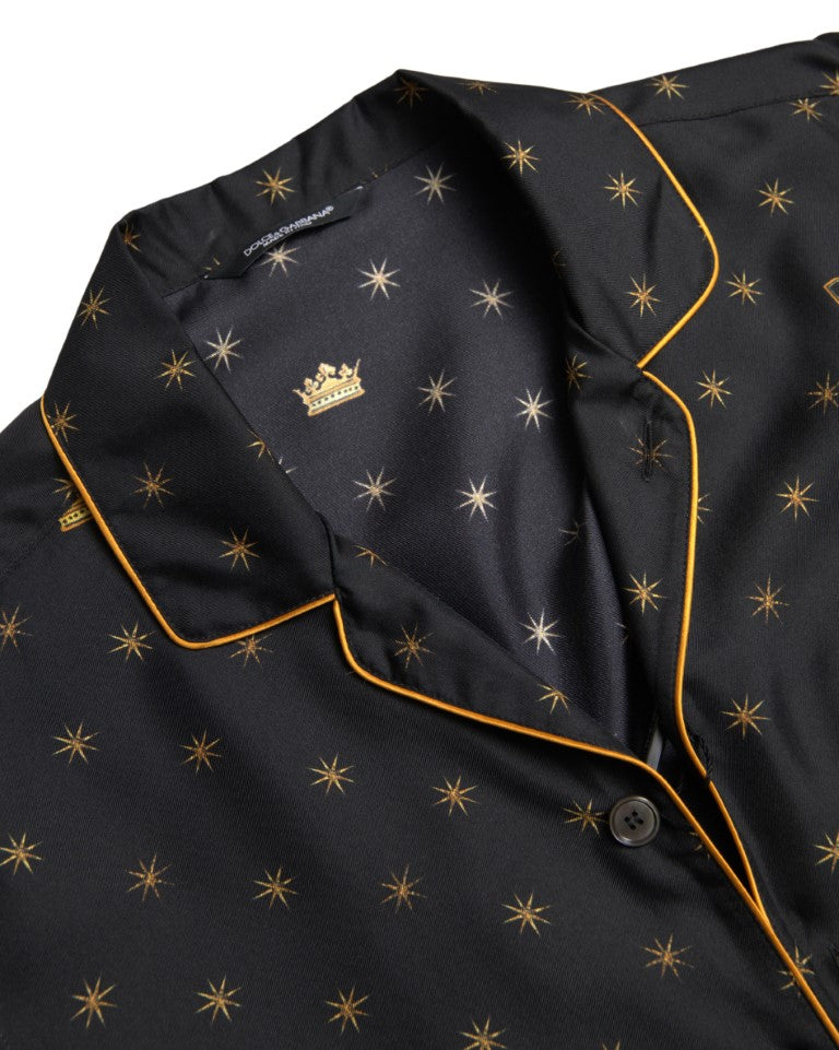 Elegant Silk Crown Print Pajama Shirt