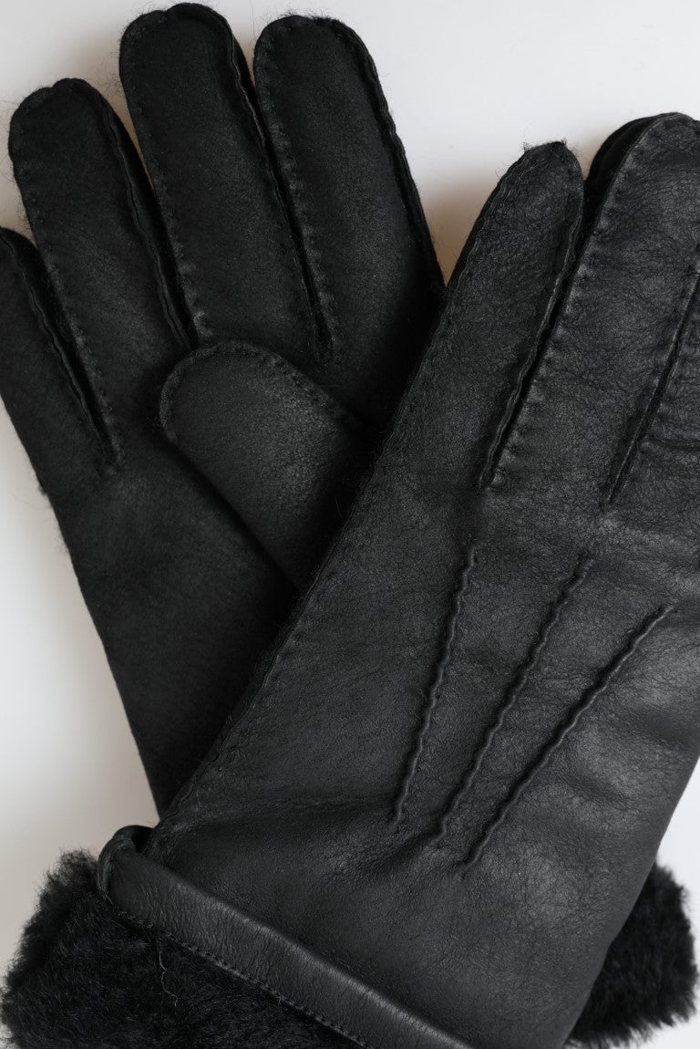 Elegant Black Leather Winter Gloves