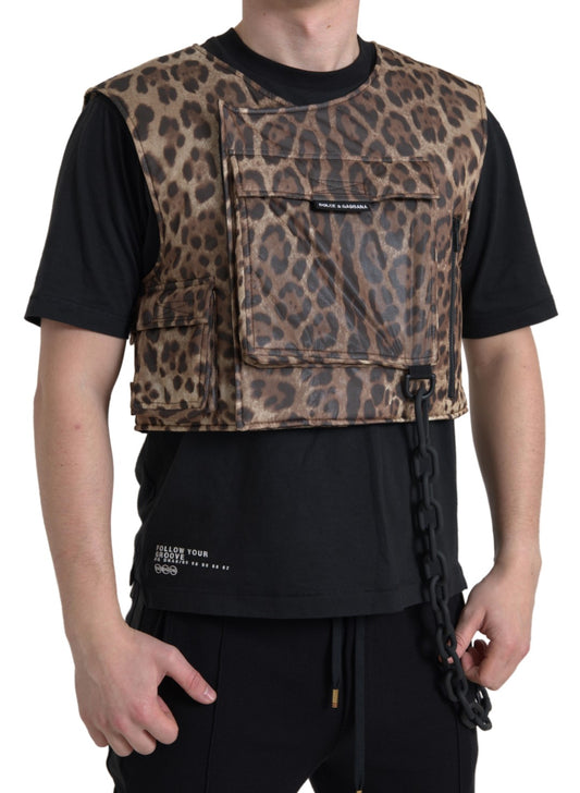 Brown Leopard Silk Sleeveless Sportswear