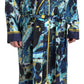 Marble Blue Silk Long Robe Luxury Sleepwear