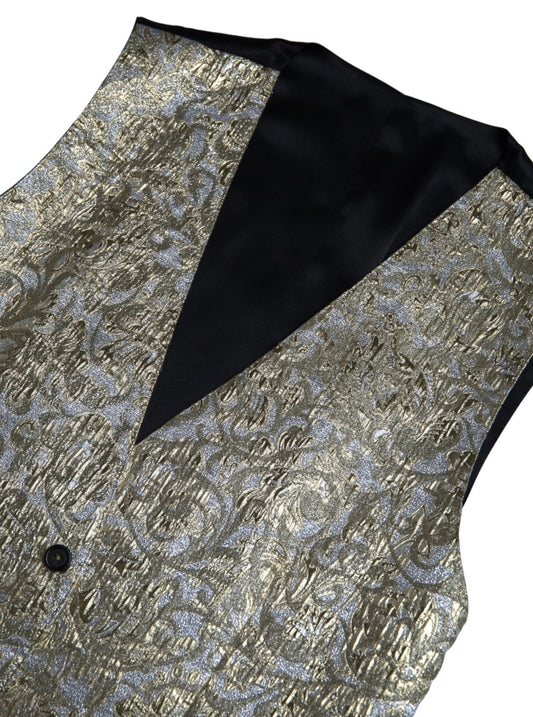 Floral Jacquard Waistcoat Formal Gold Vest