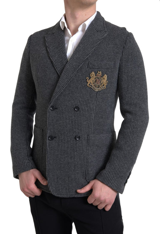 Gray Logo Embroidery Double Breasted Blazer
