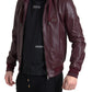 Elegant Bordeaux Leather Hooded Jacket