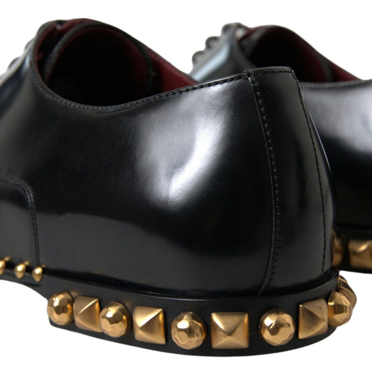 Black Leather Gold Studded Shoes