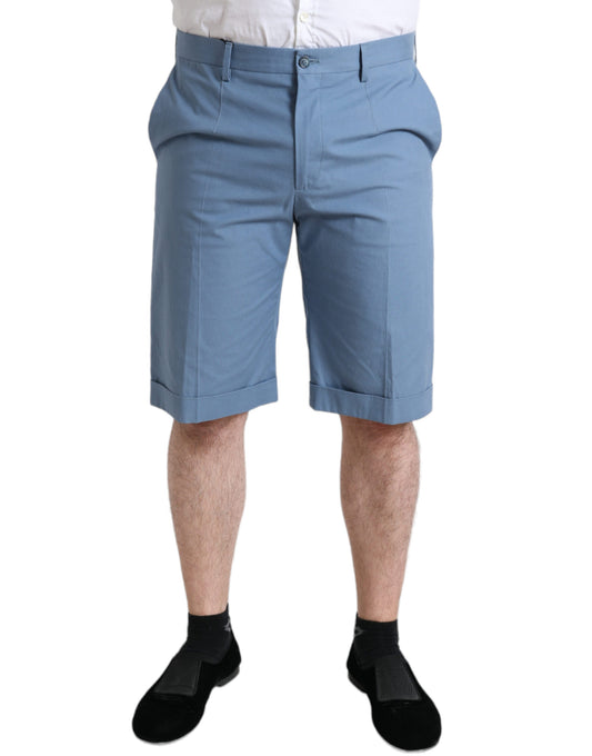 Sky Blue Cotton Folded Hem Men Bermuda Shorts