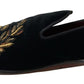 Elegant Black Velvet Gold-Accent Loafers