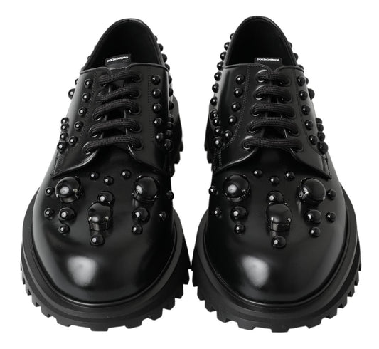 Black Leather Crystal Studded Dress Shoes
