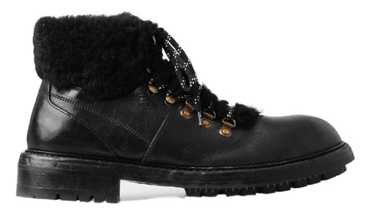 Black Leather Bernini Shearling Boots Shoes