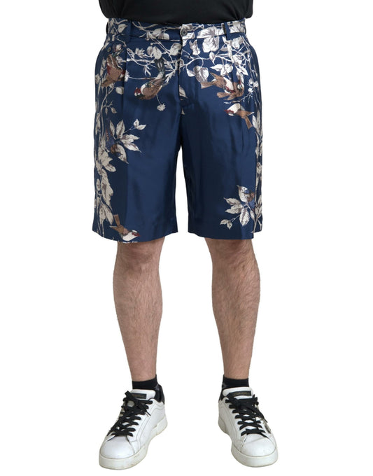 Blue Floral Print Silk Men Bermuda Shorts