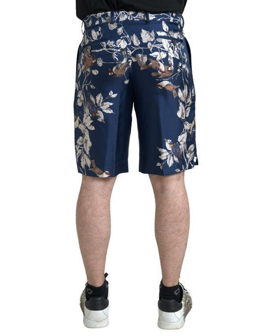 Blue Floral Print Silk Men Bermuda Shorts