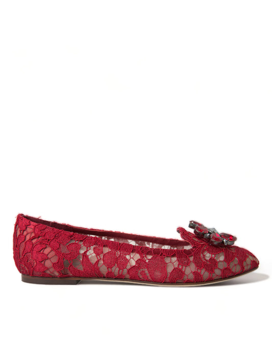 Red Vally Taormina Lace Crystals Flats Shoes