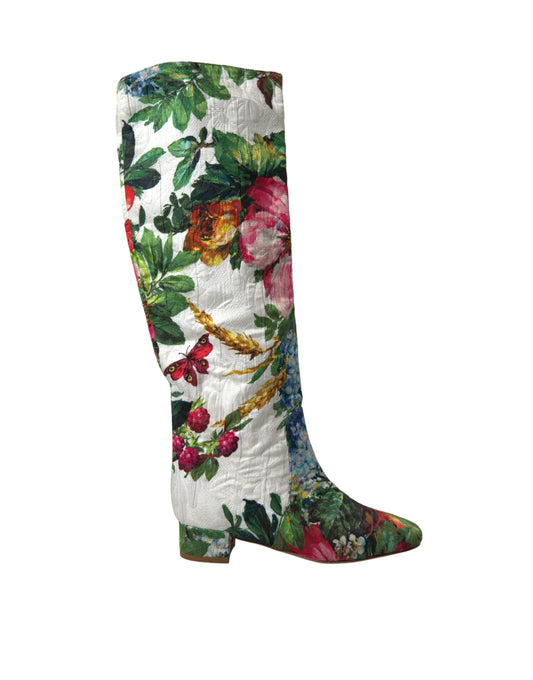 Multicolor Floral Brocade High Boots Shoes