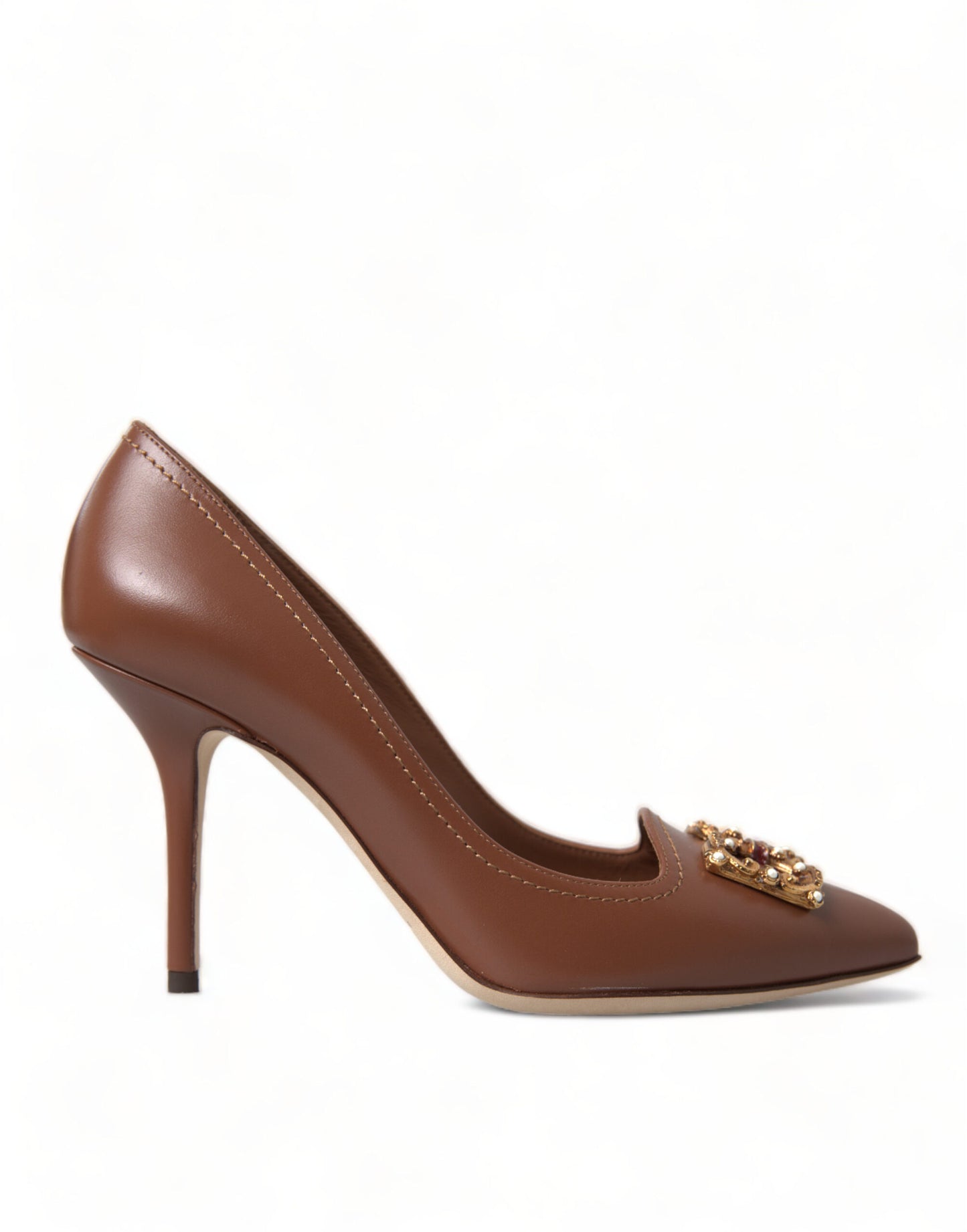 Elegant Brown Leather Heels Pumps