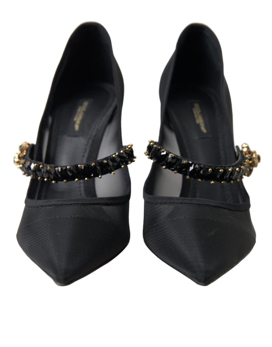 Black Mary Jane Crystals Heels Pumps Shoes