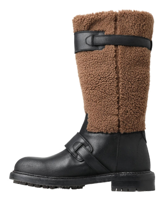 Black Leather Brown Shearling Boots