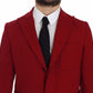 Elegant Red Cotton Stretch Two-Button Blazer