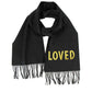Black Silk Cashmere Long Scarf Yellow Sequin "LOVED"