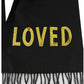 Black Silk Cashmere Long Scarf Yellow Sequin "LOVED"