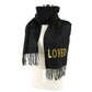 Black Silk Cashmere Long Scarf Yellow Sequin "LOVED"