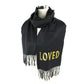 Black Silk Cashmere Long Scarf Yellow Sequin "LOVED"