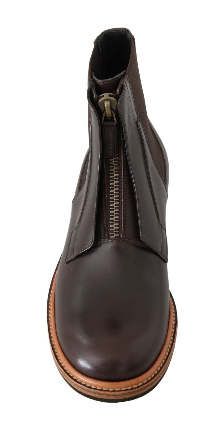 Brown Leather Ankle Stretch Boots