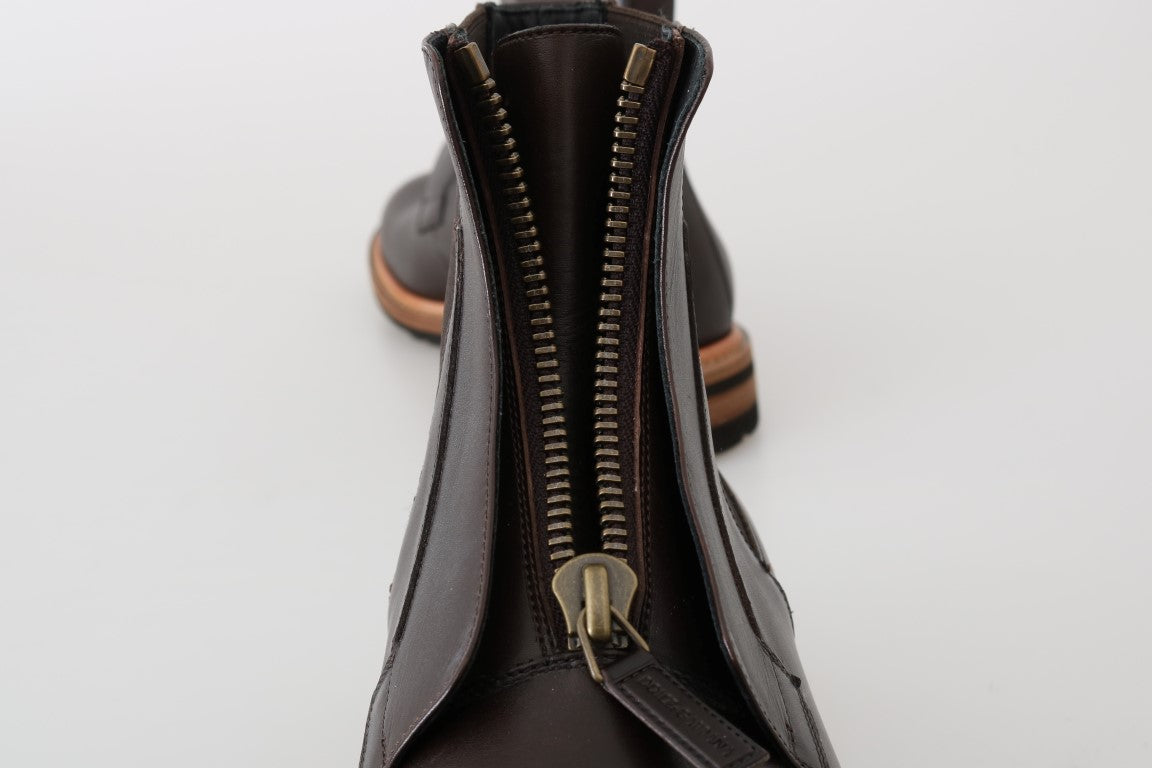 Brown Leather Ankle Stretch Boots