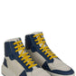 Blue Calf Leather Mid Top Sneakers