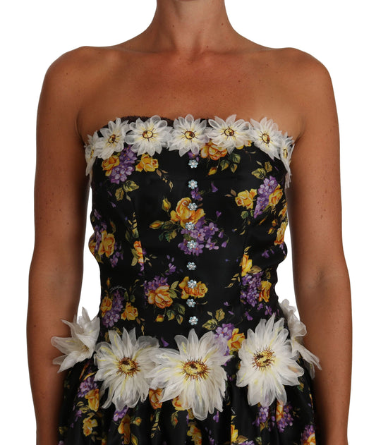Elegant Floral Silk Maxi Dress with Embellishments