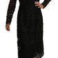 Elegant Embroidered Black Floral Midi Dress
