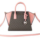 Avril Small Signature Leather Top Zip Satchel Crossbody Handbag (Sunset Rose/Brown Signature)