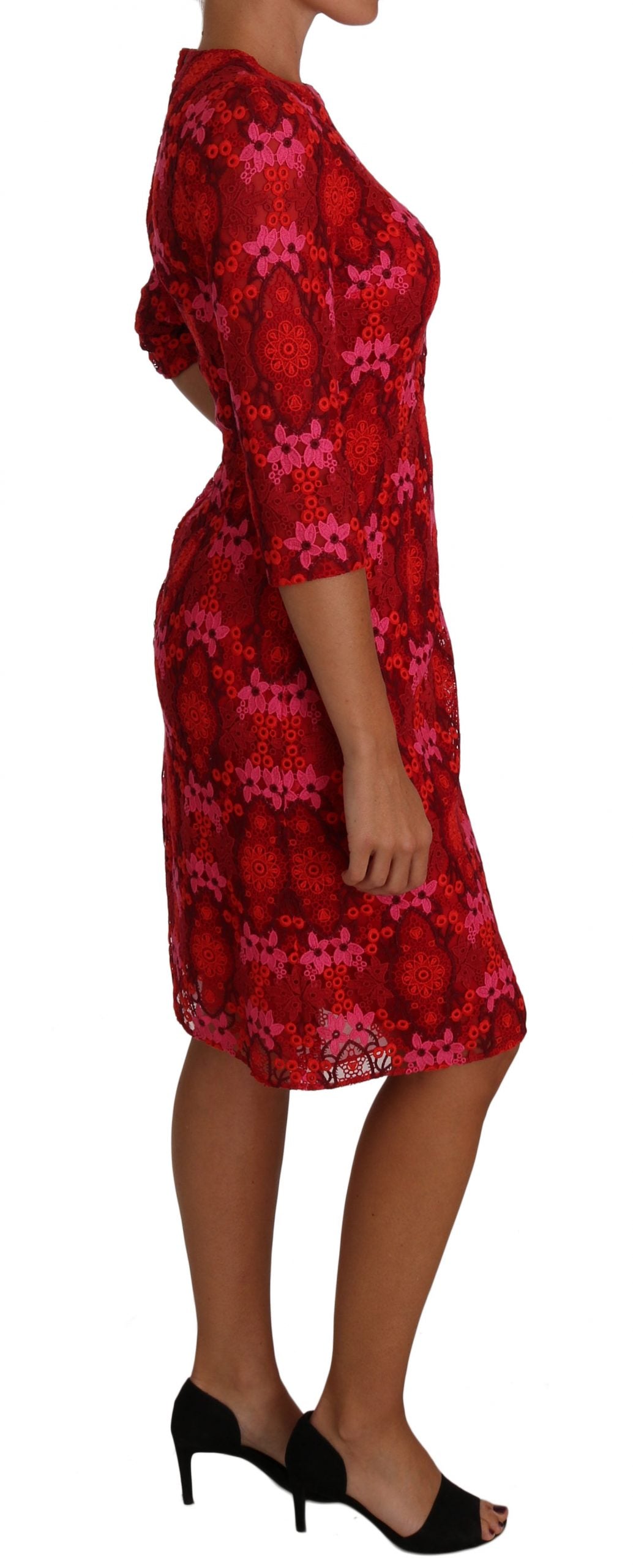 Elegant Floral Crochet Knee-Length Dress