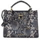 Penelope Medium Python Embossed Leather Top Handle Satchel Handbag (Black)