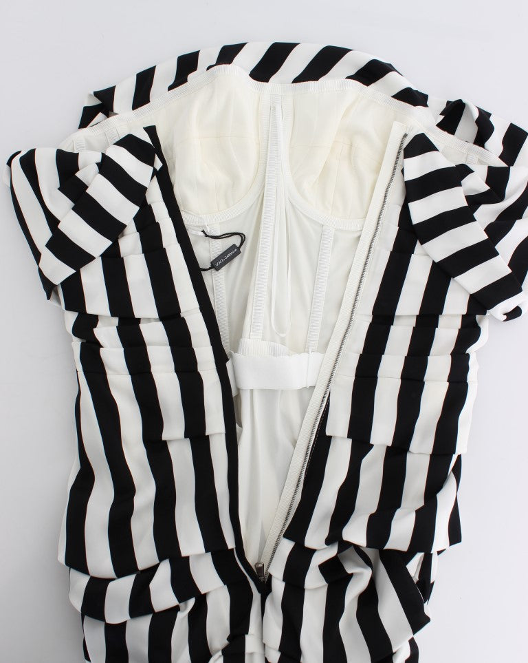 Chic Black & White Striped Silk Dress
