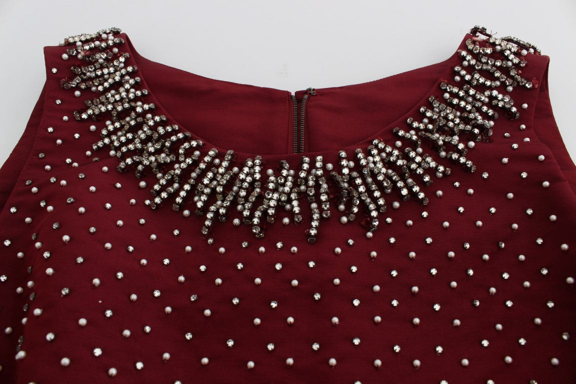 Elegant Bordeaux Silk Crystal Gown