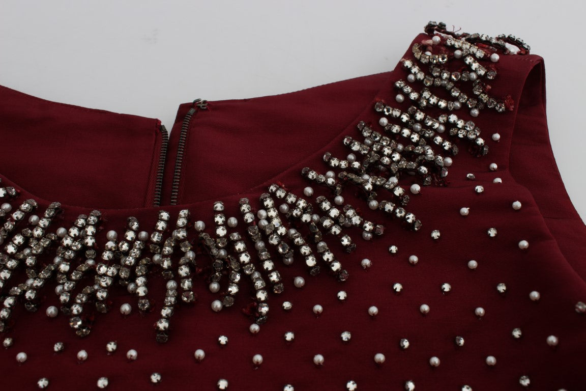 Elegant Bordeaux Silk Crystal Gown