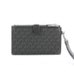 Jet Set Travel Black Leather Logo Large Double Zip Wristlet Wallet