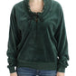 Elegant Green Mock Sweater with Rhinestone Detail