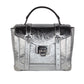 Manhattan Medium Leather Top Handle School Satchel Crossbody Handbag (Silver)